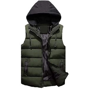 Wintervest Mouwloze Warmere Gilet Herenvest Winter Warm Outdoor Gewatteerd Vest Met Capuchon Outdoor Vest(Grün,Large)