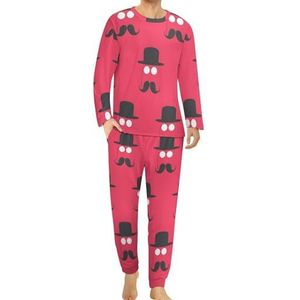 Snor en bolhoed over comfortabele heren pyjama set ronde hals lange mouwen loungewear met zakken 5XL