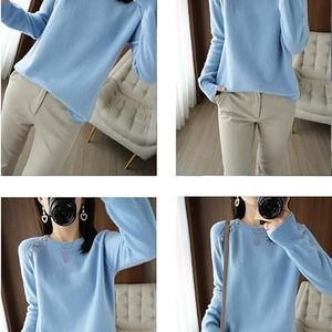 Herfst Winter Pullover Dames Lange Mouw Ronde Hals Warme Wollen Trui Effen Elegant Kasjmier Gebreide Trui Vrije Tijd Korte Gebreide Trui for Buiten(Blue,XL)