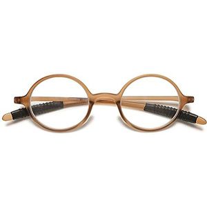 VEVESMUNDO leesbril dames heren leeshulp blik Retro ronde smal flexibel licht nerd bril met sterkte 1.0 1.25 1.5 1.75 2.0 2.25 2.5 2.75 3.0 3.25 3.5 3.75 4.0 (1.5, 1 Stuk Bruine Leesbril)