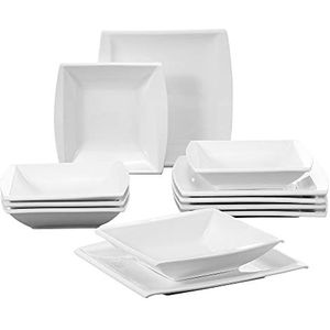 MALACASA, Serie Blance, crèmewit porseleinen tafelservies, 12-delige set, combiservies, servies met elk 6 platte borden en 6 soepborden voor 6 personen