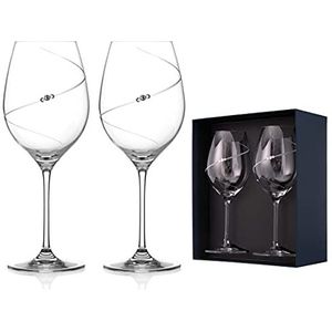 DIAMANTE Swarovski Rode Wijn Glazen Paar - 'Silhouette' Design Verfraaid met Swarovski Kristallen - Set van 2