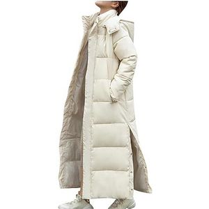 Sawmew Donsjack dames lange winterparka warme gewatteerde jas met capuchon dames winterjas winterjas uitloper warme jas overgangsjas (Color : Off white, Size : XXL)