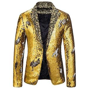 DaiHan Herencolbert blazer kostuumjack vrije tijd pailletten glitter smoking jas pak jas carnaval kostuum voor bruiloft party feestelijk, goud, XL