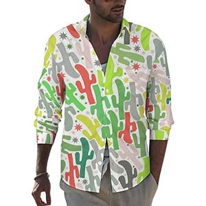Camo Cactus Heren Revers Shirt Lange Mouw Button Down Print Blouse Zomer Pocket Tees Tops 6XL