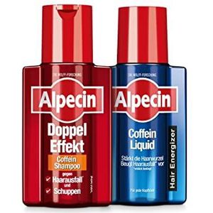Alpecin Dubbel effect cafeïne-shampoo & cafeïne-vloeistof, 2 x 200 ml, set tegen haaruitval en roos, tonic ter versterking van de haarwortels, shampoo met dubbele werking tegen haaruitval en roos
