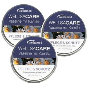 Wellsamed Wellsacare Vaseline Crème, 150 ml (3 x 50 ml) met kamille en goudsbloem voor droge huid en lippen, verzorgt en beschermt, vochtinbrengende crème met vitamine E en propolis, verpakking van 3