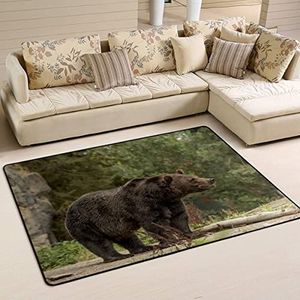 Gebied Vloerkleed 100x150cm, Rusland Sterke Beer Grizzly Flanellen Mat Tapijt Wasbare Welkomstmat Decoratie Kantoormatten, Voor Slaapkamer, Keuken