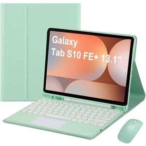 Toetsenbordhoes Voor Samsung Galaxy Tab S10 FE Plus 13,1 inch 2025 model (SM-X620/X626), Oplaadbaar Bluetooth-Toetsenbord Met Touchpad, Ingebouwde Potloodhouder, Tabletmuis,Groen
