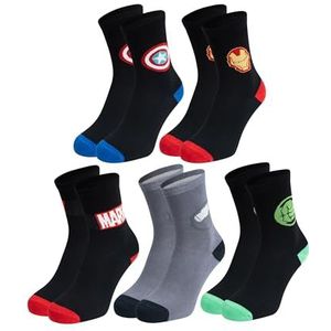 United Labels 5 paar Marvel sokken voor heren, zwart/grijs, 40-45, Avengers, herensokken, zwart/grijs, 40-45 EU