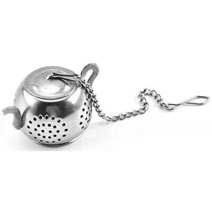 shuaiyu Vintage metalen theezeefje theepot vorm stalen blad thee maker zeef ketting druppel creatieve huishoudelijke thee-ei met ketting (Color : Silver)