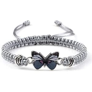 Vlinder Armband voor Vrouwen Bohemian Gevlochten Armband Bangle Paar Vlinder Hand Sieraden Gift, Grijs-Grijs