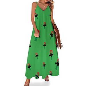 Afrikaanse Ankh-vlag dames zomer maxi-jurk V-hals mouwloze spaghettibandjes lange jurk