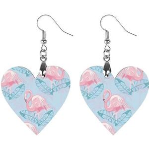 Flamingo En Hibiscus Patroon Leuke Hartvormige Hanger Oorbellen Voor Vrouwen Lichtgewicht Houten Oorbellen Mode-sieraden Geschenken
