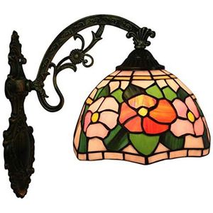 Tiffany Stijl Handgemaakte Glas In Lood Wandlamp -20.3cm Met Bloemen Wandlamp Voor Nachtkastlamp, Gang, Balkon