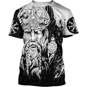 Nordic Celtic Odin Raven T-shirt - Viking 3D Digitaal Printen Vegvisir Unisex Ronde Hals Casual Straat Korte Mouwen - Middeleeuwse Pagan Summer Fitness Top (Color : Crow A, Size : 5XL)
