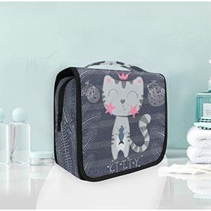 Hangende opvouwbare toilettas grijze prinses grappige kat make-up reisorganisator tassen tas voor vrouwen meisjes badkamer