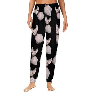 Unieke haarloze kat dames pyjama lounge broek elastische tailleband nachtkleding bodems print