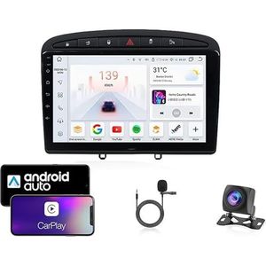 9 Inch Autoradio Compatibel voor Peugeot 308 2007-2013 met GPS Navigatie CarPlay Android Auto Acht-Core 4G Bluetooth WiFi MirrorLink Stuurwiel Afstandsbediening(T6 8 Core 4G+Wifi 8G+128G)