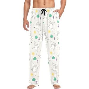 LI ZHI XIN Heren Pyjama Broek Lange Pyjama Bottoms Lente Herfst Dunne Losse Stijl Elastische Taille Tie Strap Met Zak S-XXL Leuke Vogels Wolken, Meerkleurig, S