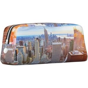 ZaKhs New York City Skyline Print Etui Grote Capaciteit Pen Case Draagbare Pennenzak voor Mannen Vrouwen, Zilver, Eén maat, Tas Organizer