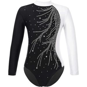 AYWTIUN Turnpakjes voor meisjes, turnpakjes voor meisjes, turnpakje, danskleding, lange mouwen, glanzende imitatie-diamantversiering, kunstschaatsen, jumpsuit, Zwart, 12