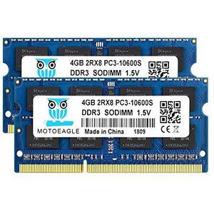 8GB Kit (2x4GB) DDR3 1333MHz PC3 10600S 4GB SODIMM 204-Pin Non-ECC 1.5V CL9 2Rx8 Dual Rank Notitieboek, werkgeheugen