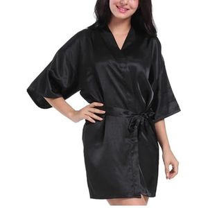 OZLCUA Satijnen badjas voor dames satijnen badjassen pyjama pyjama nachtkleding nachtkleding halve mouw sexy casual nachtkleding badjas, Zwart, XXXL (75-85kg)