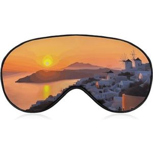 Griekenland eiland zonsondergang landschap slaapmasker, licht blokkerend oogmasker, comfortabel en zacht, oogbedekking met elastiek, geschikt voor mannen en vrouwen, geschikt voor reizen en slapen