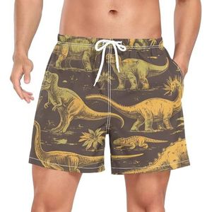 Niigeu Vintage Wild Dinosaurs Beige Heren Zwembroek Shorts Sneldrogend met Zakken, Leuke mode, S