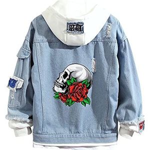 Unisex Skull Print Denim Hoodie Skull Denim Jacket Y2K Button Down Hoodie Sweatshirts voor tiener volwassene