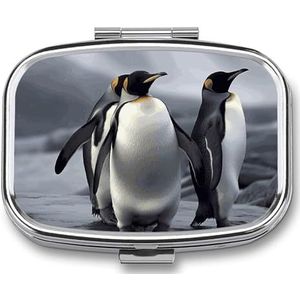 Pillendoosje grappige pinguïns bedrukte rechthoek medicijndoos 2 compartimenten medicijnkoffer voor zak portemonnee en reizen