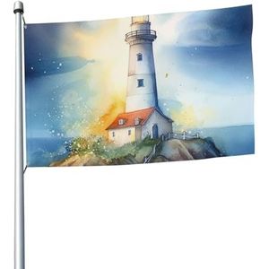 Lighthouse Fantasy Light Flag 1,5 x 2,4 m banner decoratie met 2 doorvoertules buitendecoraties, HD-afdrukken 200D zwaar belastbare polyester banners voor vakantie tuin grote vlaggen voor binnen en