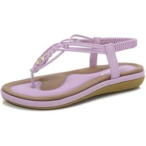 feryitao Plus Size Lage Wedge Sandalen Voor Vrouwen, Sprankelende Diamant Wedge Schoenen, Elastische Terug Riem Dames Wiggen, Paars, 3.5 UK Wide