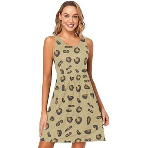 LI ZHI XIN Dames Zomerjurken Ronde Hals Casual A-lijn Mouwloos Vest Jurken met Zakken Dier Luipaardprint Bruin, Meerkleurig, S