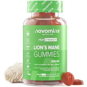 Lion's Mane Gummies 2500mg - Suikervrij - 1 Maand Voorraad - met Vitamine B6, B12 - Alternatief voor Lion’s Mane Tabletten - Hericium Erinaceus - Pruikzwam Nootropische - Novomins