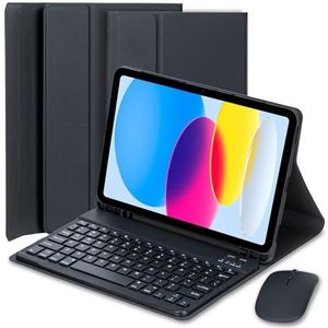 EHLCYS Toetsenbordhoes Voor iPad 10e Generatie 10,9-Inch 2022 Met Muis Afneembaar Draadloos Bluetooth-Toetsenbord Ultradunne Foliostandaard Toetsenbordhoes Met Penhouder,zwart