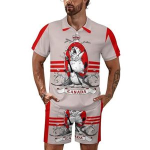 Canadian Beaver Poloshirt voor heren, set met korte mouwen, trainingspak, casual, strandshirts, shorts, outfit, 4XL