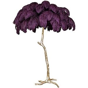 Veren vloerlamp Nordic Vloerlamp Struisvogel Natuurlijke Veren Led-verlichting for Woonkamer Goud Hars Body Indoor Hoge Lampen for Slaapkamer Veer Lamp(Color:D80*H120cm,Size:1_PURPLE)