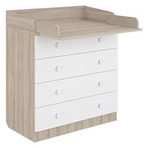 Shefa Kids Luiercommode 800 Ulme wit - Praktische commode met 4 laden met verschoonopzetstuk