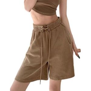 OHERUWKLS Dames Zomer Katoen Losse Comfortabele Terry Trekkoord Casual Wijde Pijpen Sportshorts,Geel,3XL