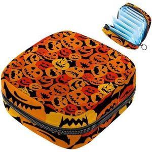 MUOOUM Opbergtas voor maandverband, Halloween enge pompoen menstruatiecup zakje, draagbare maandverband opbergzakken vrouwelijke menstruatie eerste menstruatie tas voor tienermeisjes vrouwen dames