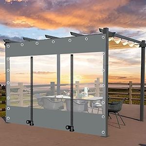 Buiten Zeildoek Gordijn Met Rits, 0,5mm Pvc Doorzichtige Waterdichte Dekzeil Zijpanelen Met Doorvoertules, Pergola Patio Veranda Tuinhuisje Carport Grijs Transparant Zeildoek