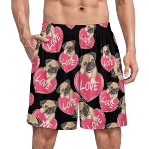 Mopshond hondenliefhebber grappige pyjama shorts voor mannen pyjamabroek heren nachtkleding met zakken zacht