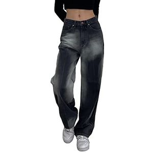 Fashion Street Baggy Color Block Jeans Low Rise Loose Fit Y2K Wide Leg Straight Denim Broeken Voor Dames,zwart,M