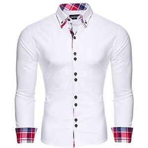 Reslad Herenoverhemd slim fit, gemakkelijk te strijken, ideaal voor pak, business, bruiloft, vrijetijdshemd met lange mouwen, herenoverhemd RS-7015, wit, M