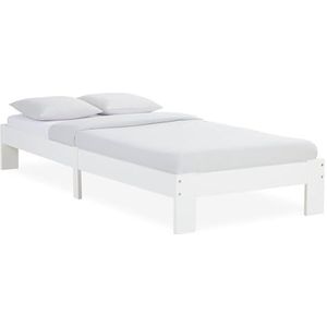 Homestyle4u 2521, bed eenpersoonsbed houten bed 90x200 met lattenbodem, wit grenen, bedframe massief hout, futonbed