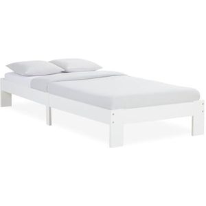 Homestyle4u 2521, eenpersoonsbed houten bed 90x200 met lattenbodem wit grenen bedframe massief hout futonbed