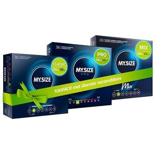 MY.SIZE 100 Condooms 49 mm Megaset Classic+Mix+Pro I Maat 1 I 100 stuks voordeelverpakking I Extra dun Premium condoom I Zeer dun gevoelig I Dunne wand I Vegan condooms I Condooms voor mannen