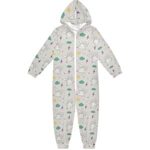 LI ZHI XIN Kinderpyjama uit één stuk met capuchon voor jongens en meisjes, jumpsuits voor kinderen, onesie, slaappak, alles-in-één pyjama, winter, warme huisjumpsuit, 5-14 jaar, schattige vogelwolken